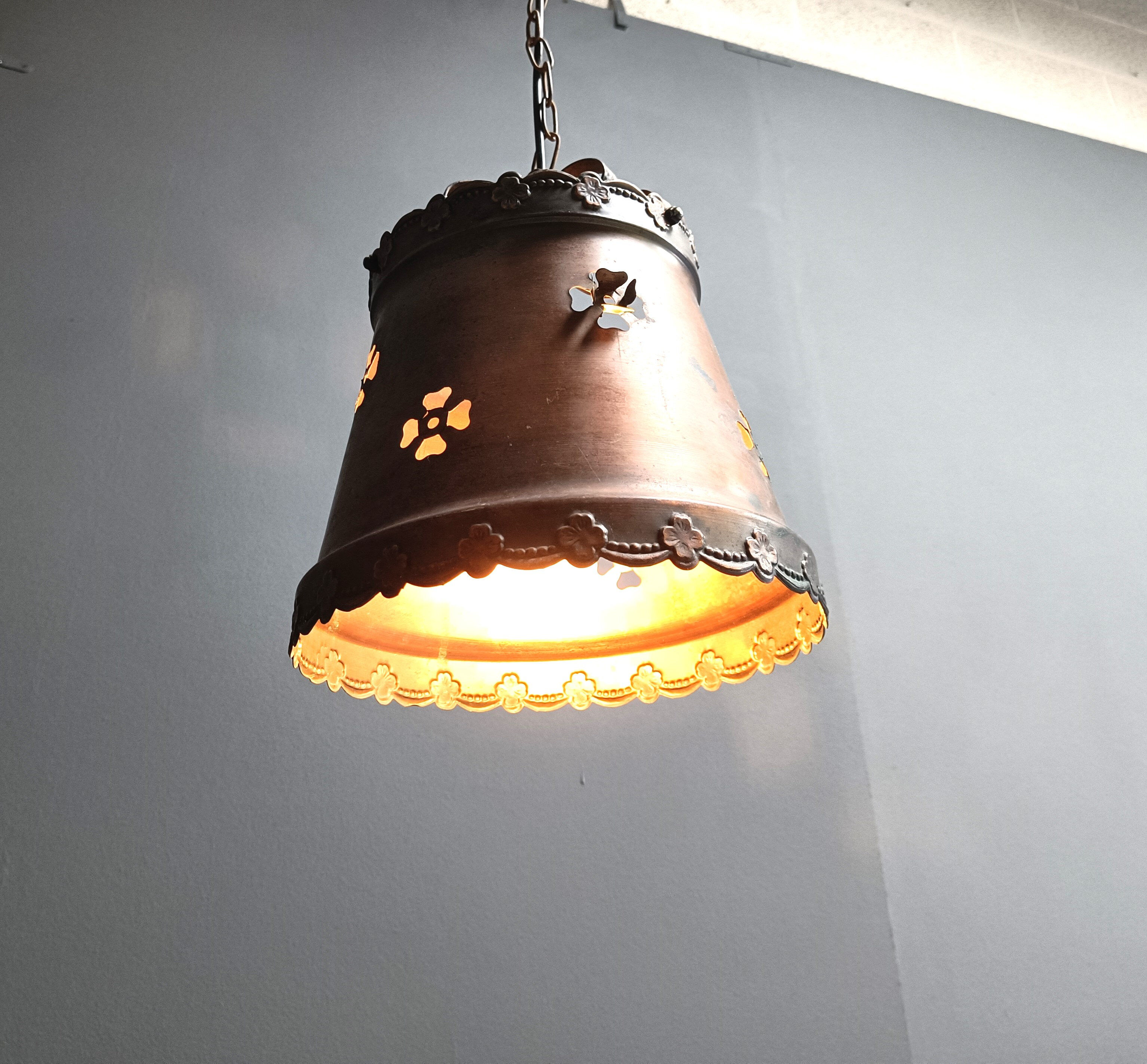 Brutalist copper pendant light, 1970s