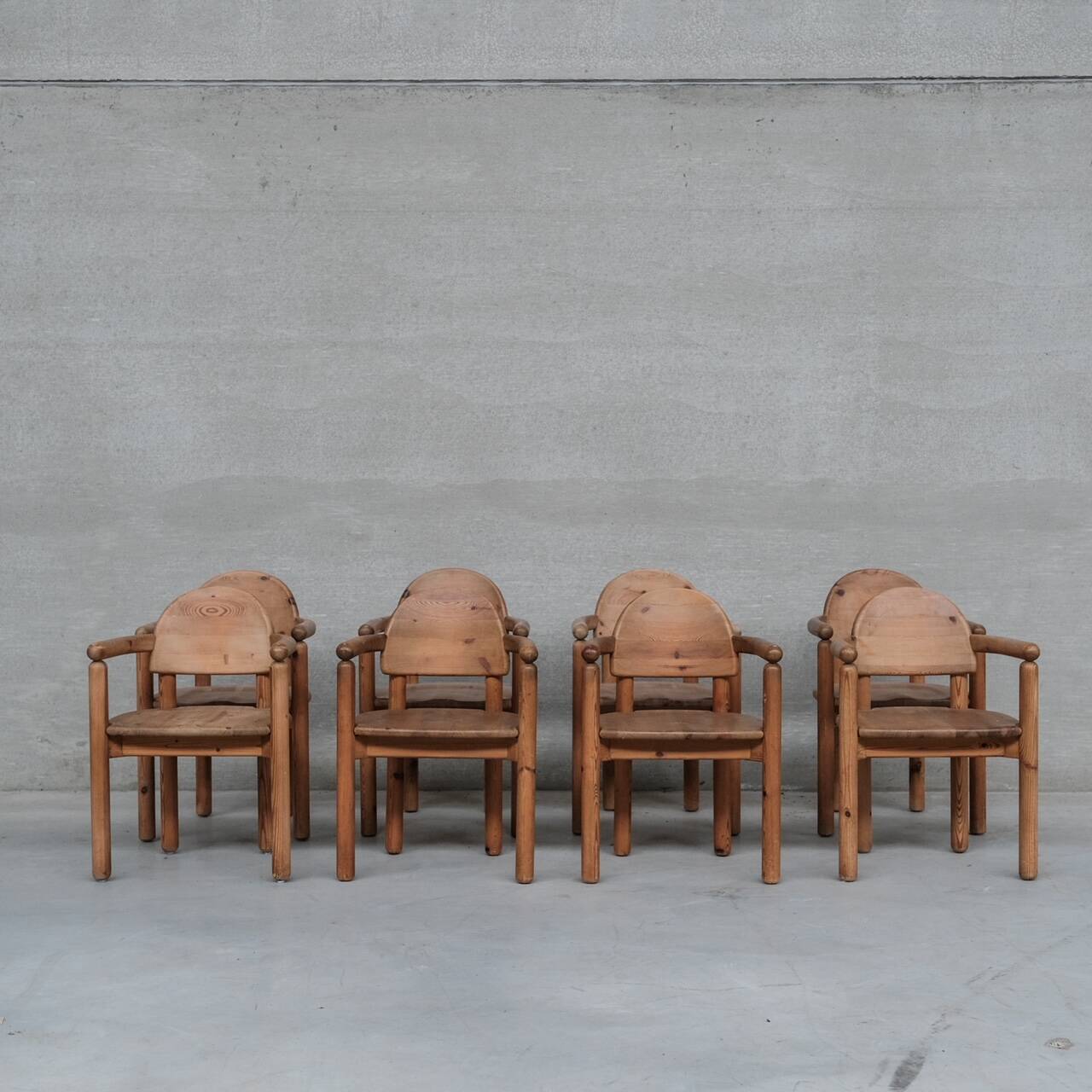 Pine Mid-Century Arm Dining Chairs attr. to Rainer Daumiller (8)