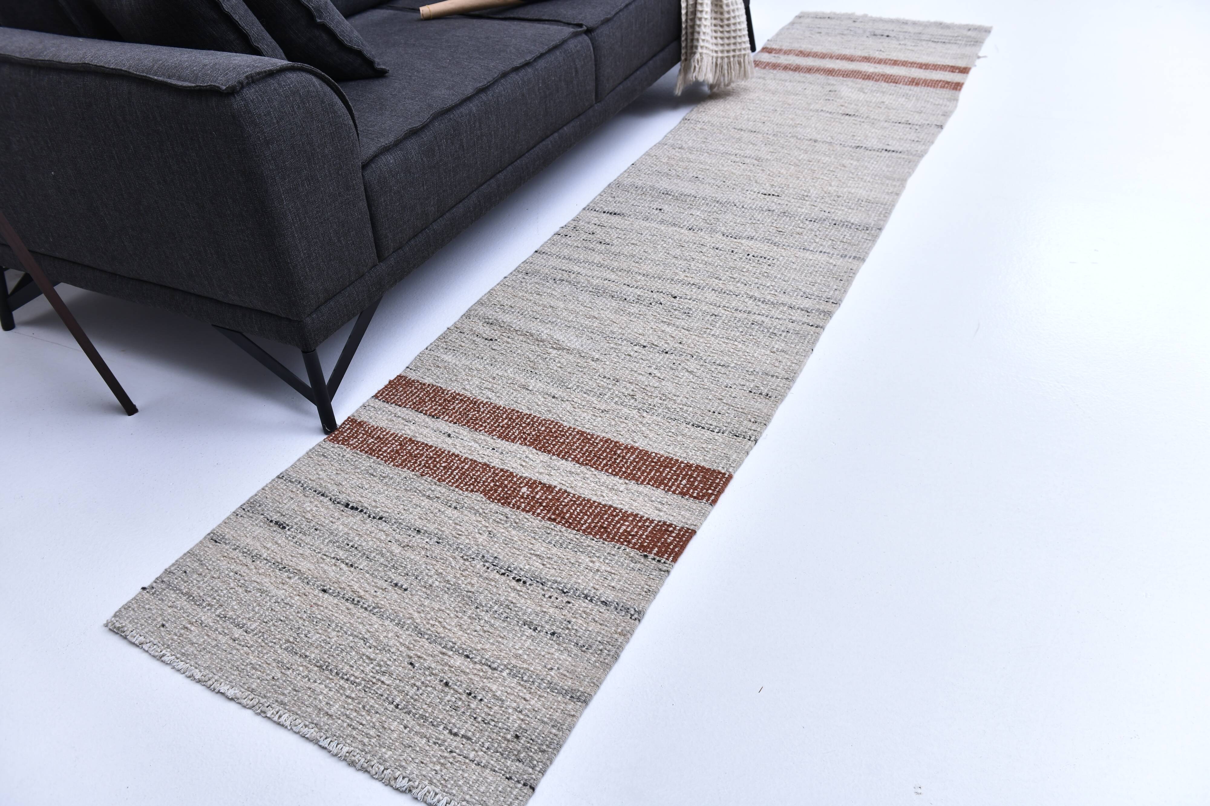 285x70 cm wool runner carpet, beige orange wool kilim carpet, vintage kilim