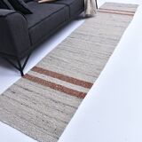285x70 cm wool runner carpet, beige orange wool kilim carpet, vintage kilim