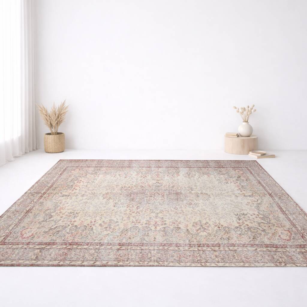Tapis antique turc en laine rose fait à la main