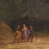 Flemish painting landscape with figures from the 17th century, the apparition of Jesus