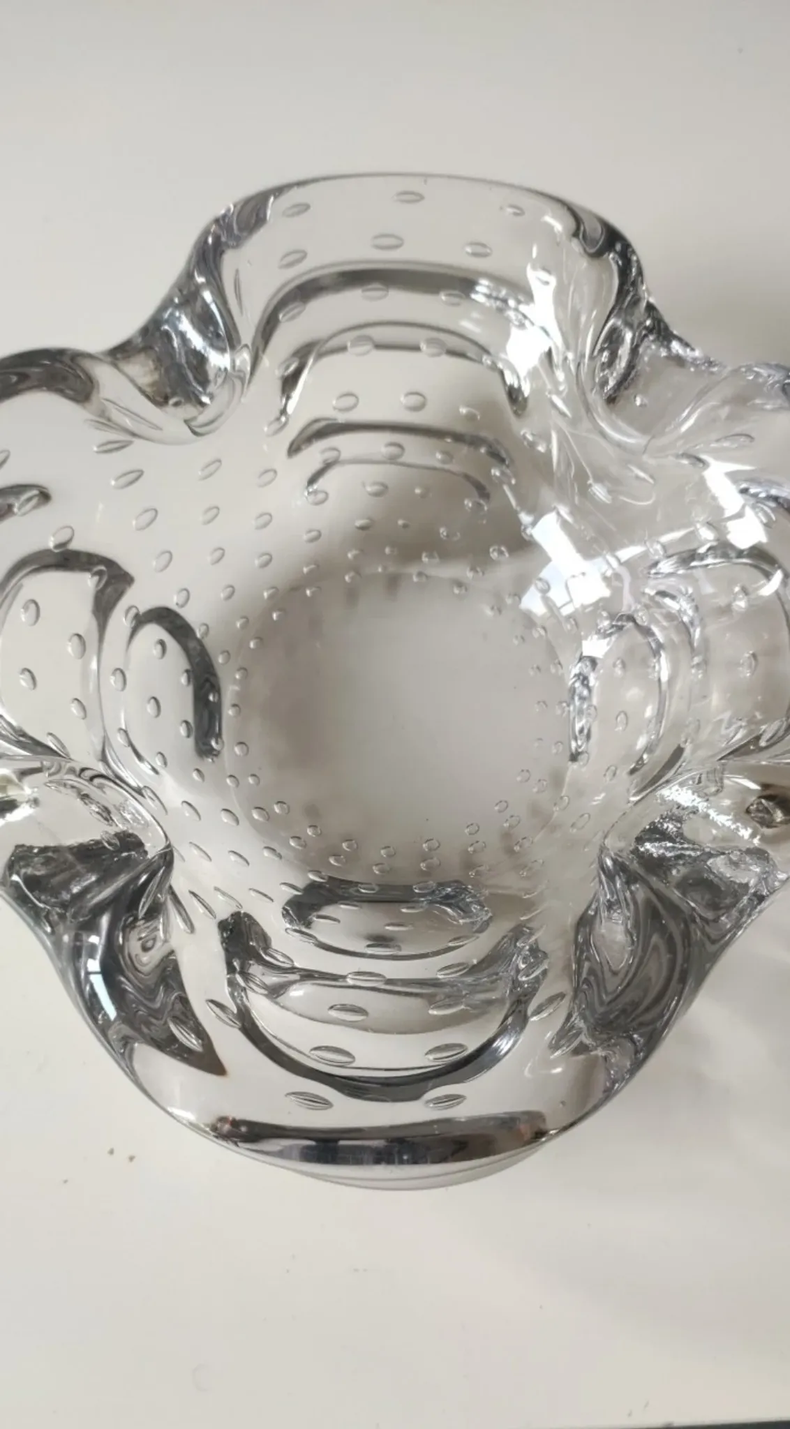 Transparent Murano Bullicante Ashtray/Small Bowl. Diameter 21 cm.