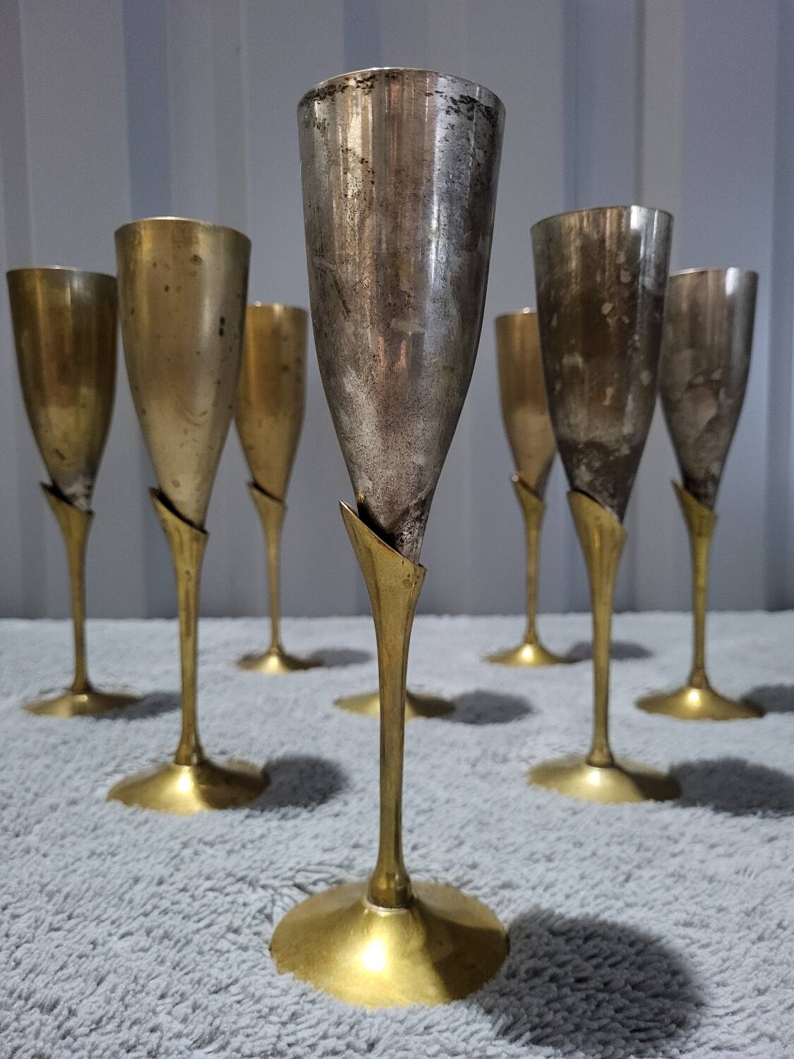 Set of 12 Authentic Antique Vintage Champagne Flutes