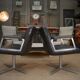 Set of 3 designer swivel metal leather office armchairs 1970