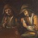 Peinture ancienne « Joueurs de cartes » huile sur toile Italie XVIIIe siècle