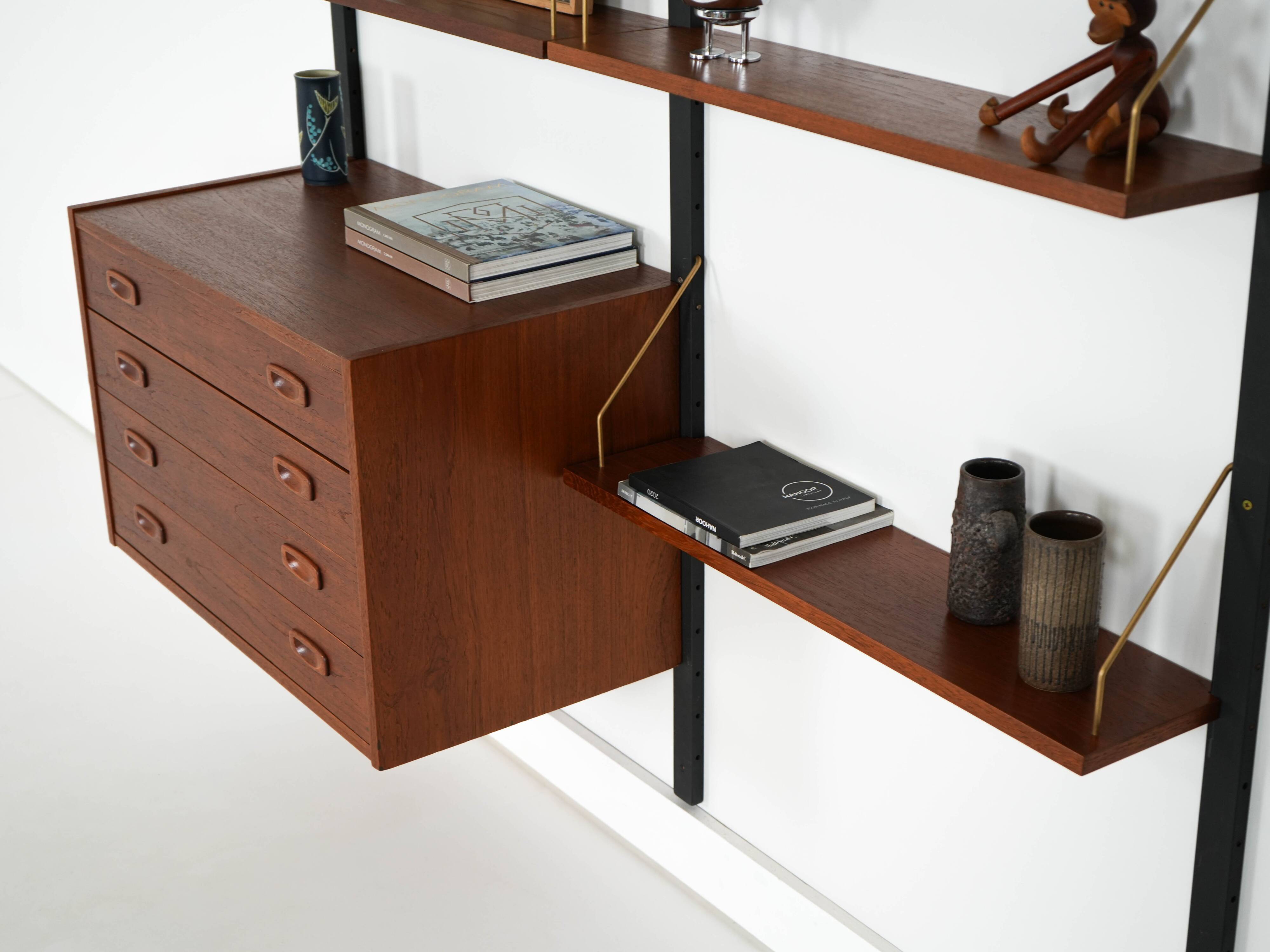 Teak wall unit PS System, Danish design, 1960s, manufactured by Randers Møb