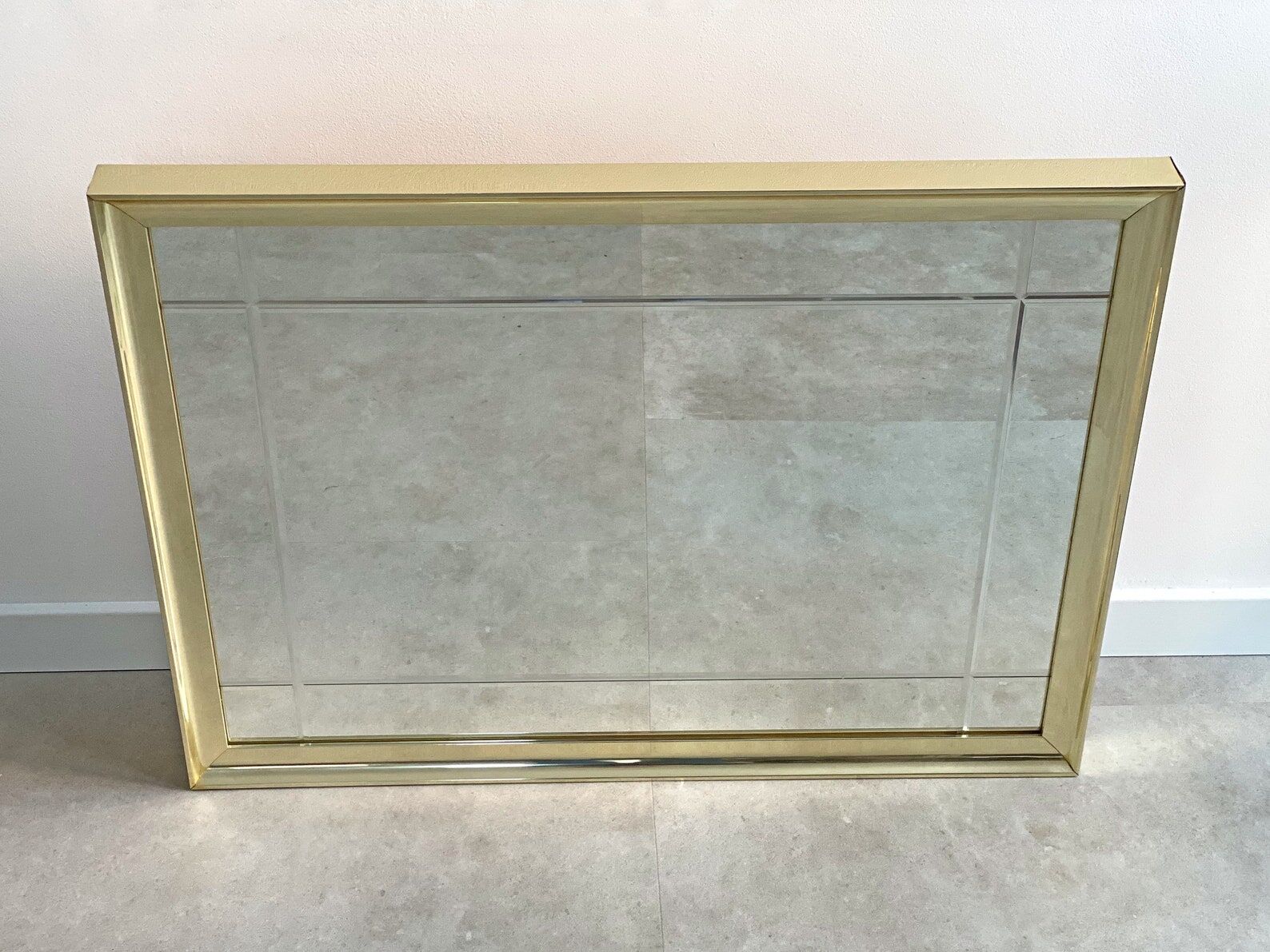 Vintage hollywood regency gold facetted mirror, 80s wall mirror