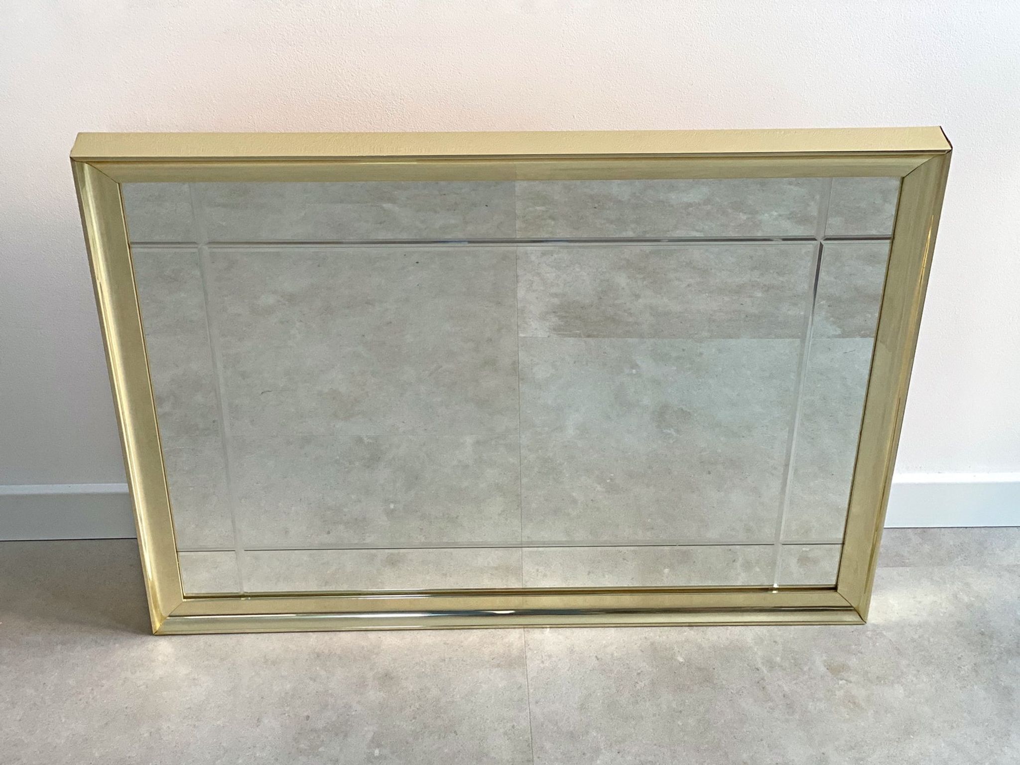 Vintage hollywood regency gold facetted mirror, 80s wall mirror
