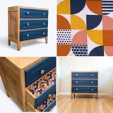 Art Deco chest of drawers in raw wood and blue, 1940