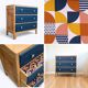 Commode art déco bois brut et bleu 1940