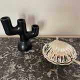 Black clay candle holder