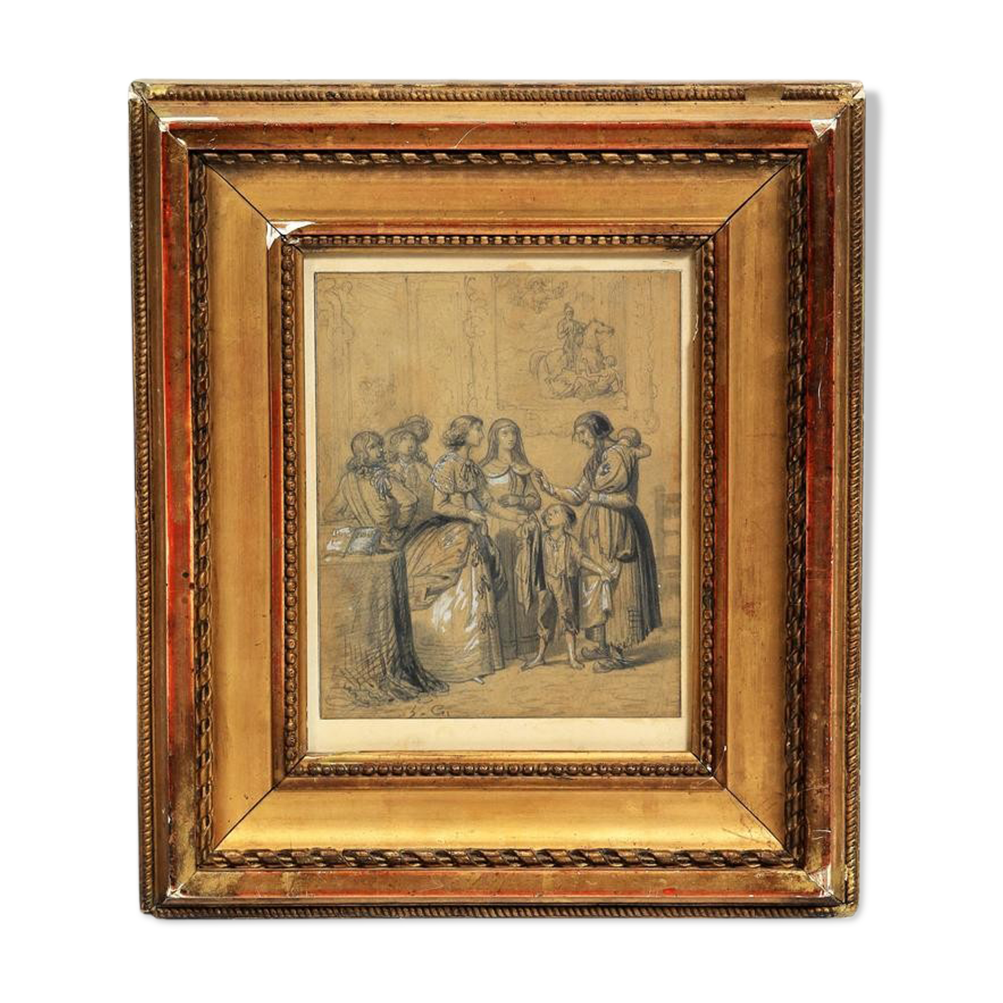 French school of the nineteenth century, "L'Aumône", pencil and gouache, nineteenth century