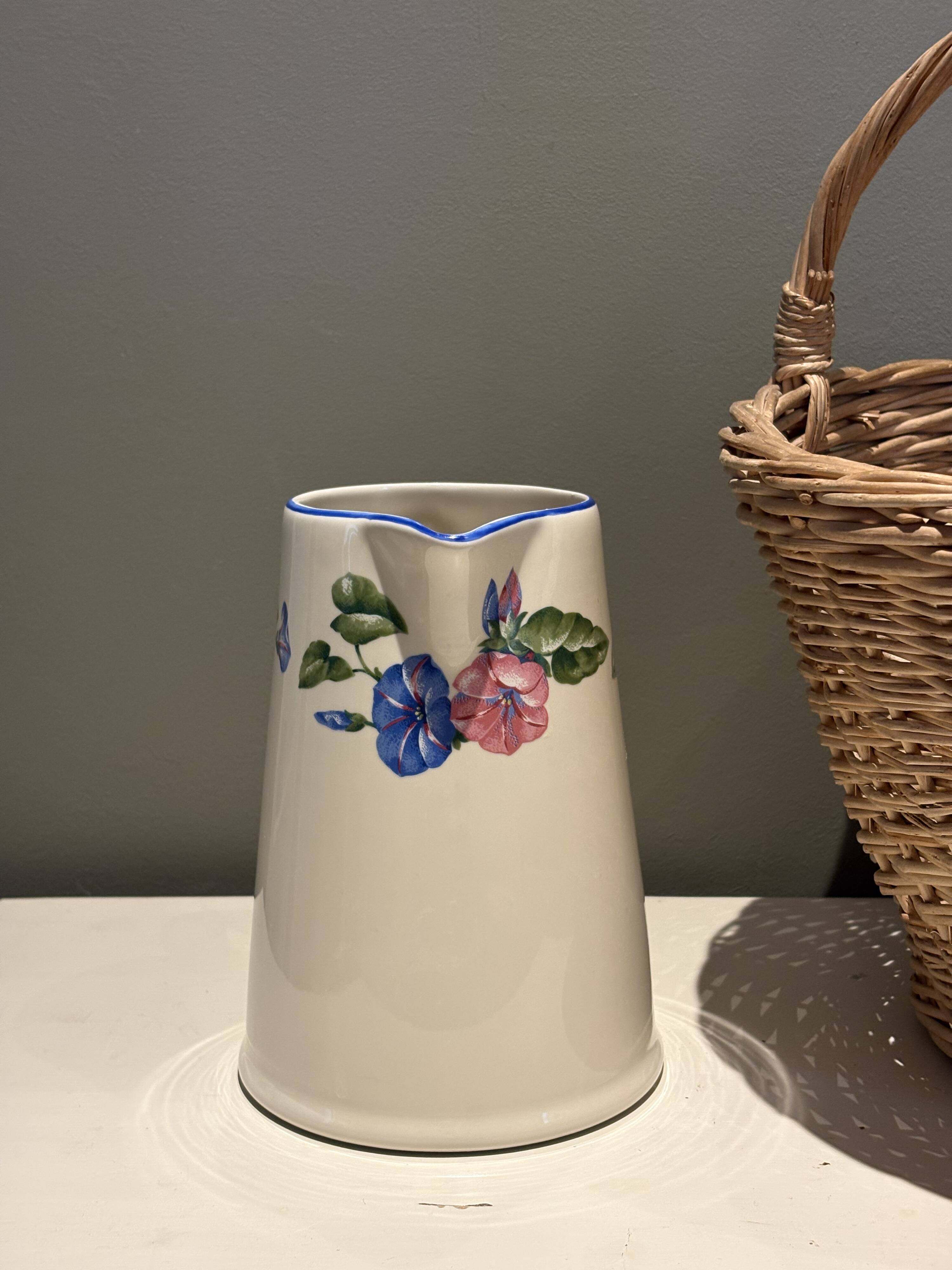 Vintage Flowered Jug Pichet Cruche by Geneviève Lethu Volubilis
