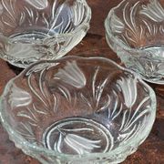 lot of 3 small pressed glass bowls with frosted tulip decoration