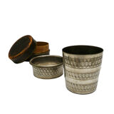 Timbale gobelet ancien pliant rétractable de voyage métal argenté en 4 parties