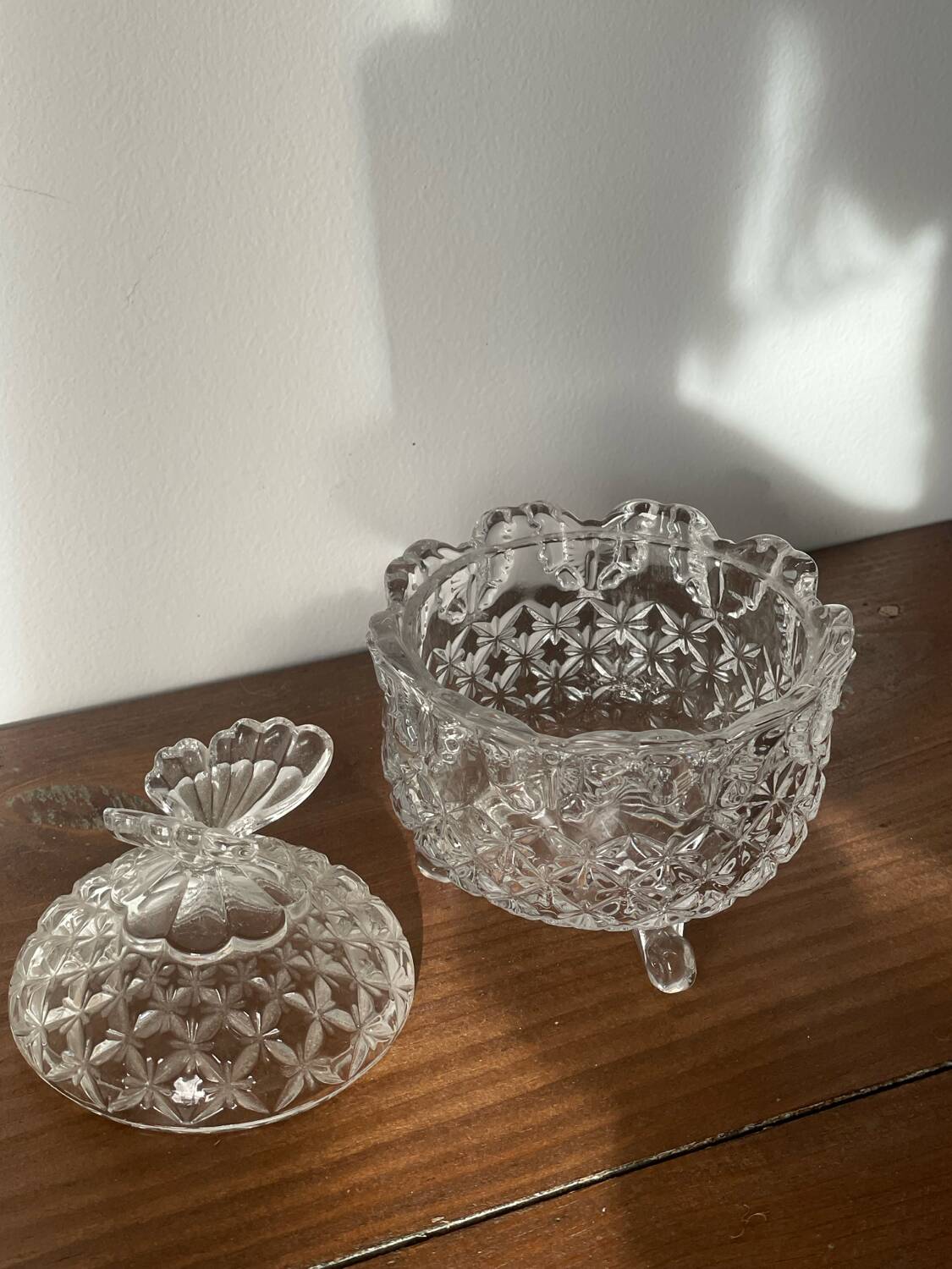 Crystal sugar bowl with butterfly motif