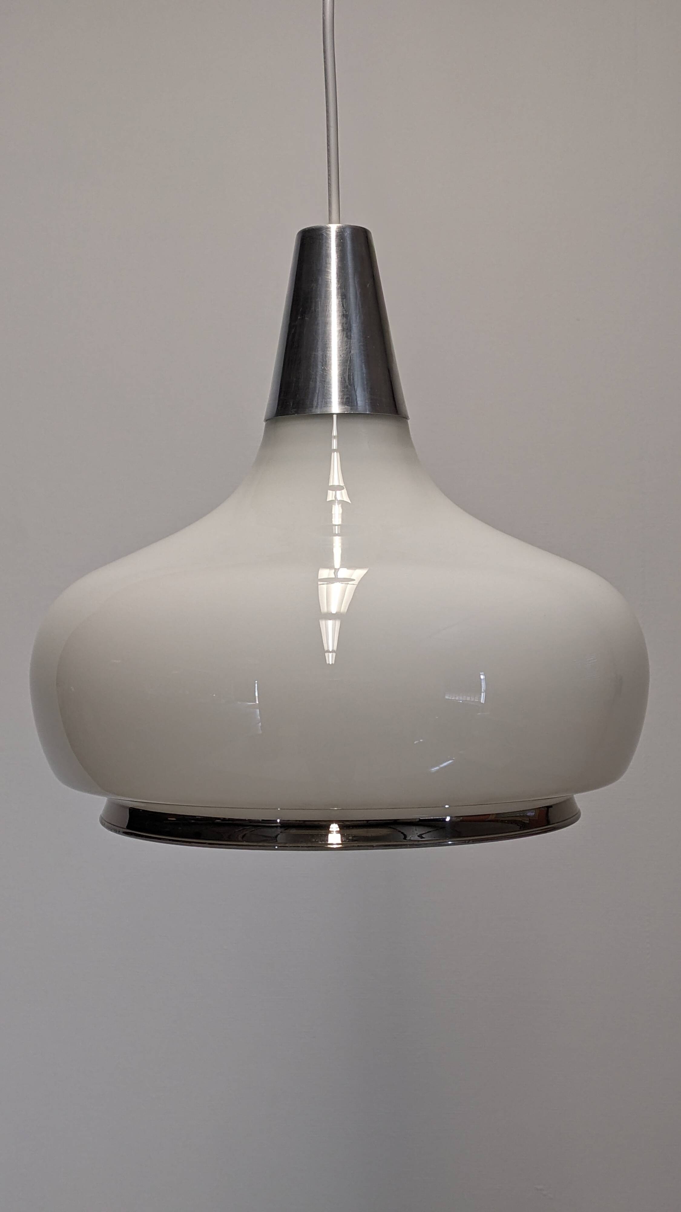 Water drop pendant light Space age in white opaline, France circa 1970.