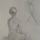 Painting signed monochrome sepia watercolor “female model in the workshop”