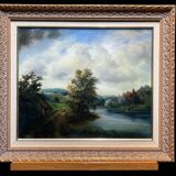 Painting on canvas, titled "Le bocage", signed