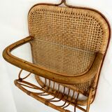 Mid-century bamboo and glass shelf with magazine stand, circa 1960, italy