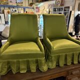Pair of green fabric armchairs
