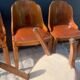 4 vintage Art Deco chairs in wood and cognac leather