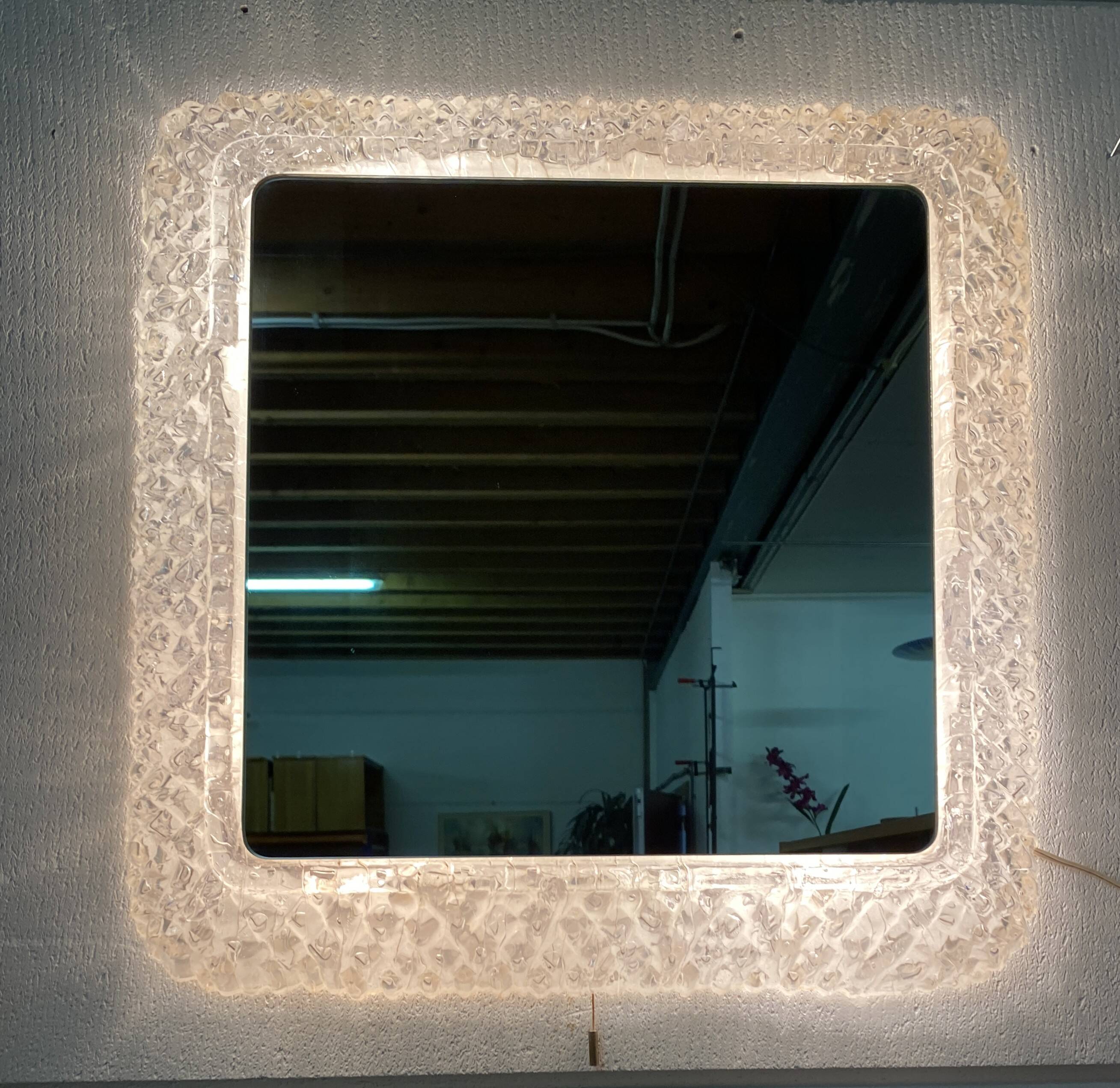 Ice mirror by Egon Hilleband square with light 1970s
