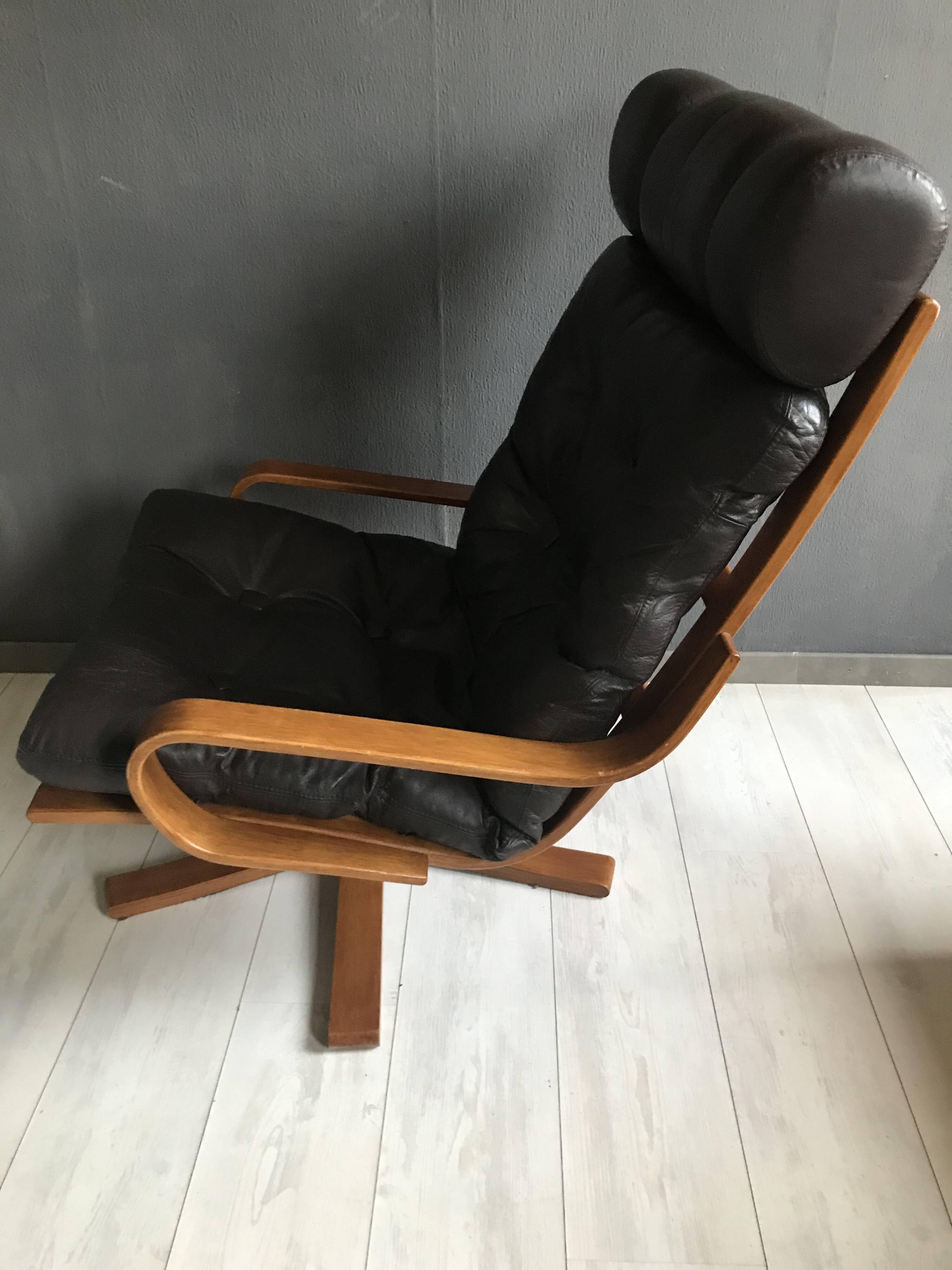 Fauteuil vintage en cuir danois des années 70