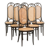 Ensemble de 6 chaises de salle à manger vintage originales Thonet design long John avec tressage.