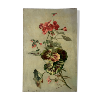 Tableau à l'huile motif floral sur toile début XXe