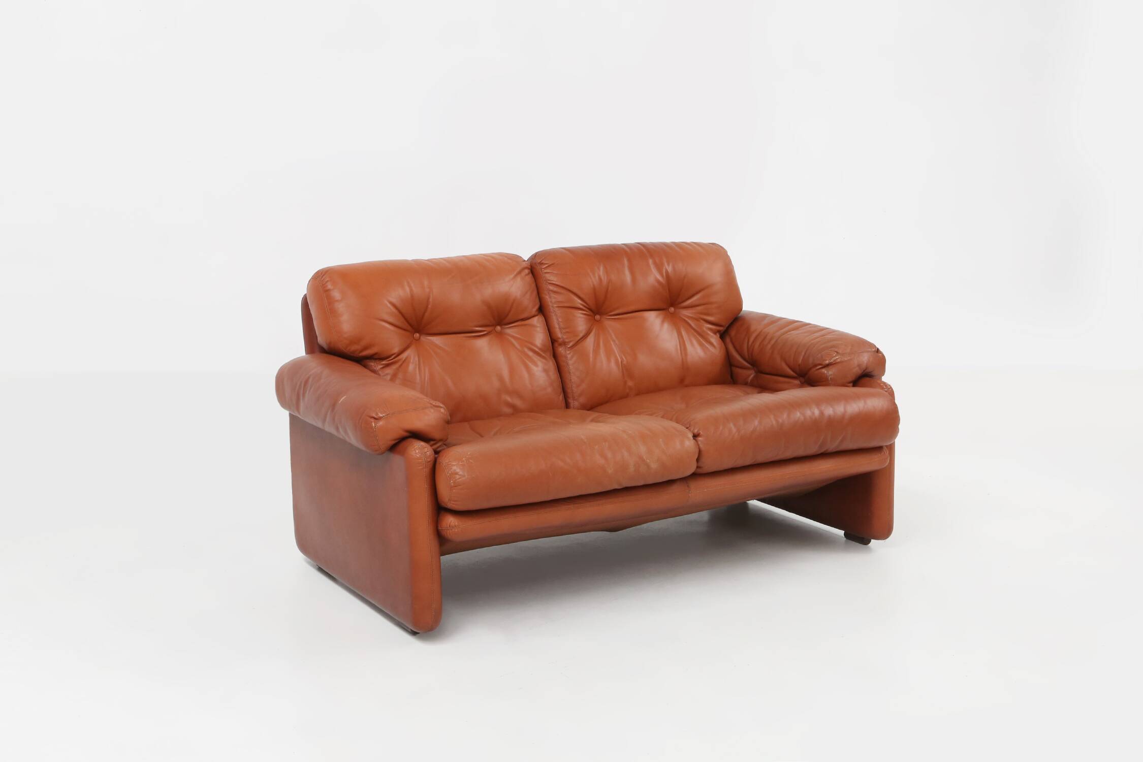 Brown leather 2-seater sofa Coronado by Tobia Scarpa for B&B Italia, Italy ca. 1960