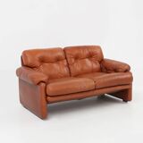 Brown leather 2-seater sofa Coronado by Tobia Scarpa for B&B Italia, Italy ca. 1960