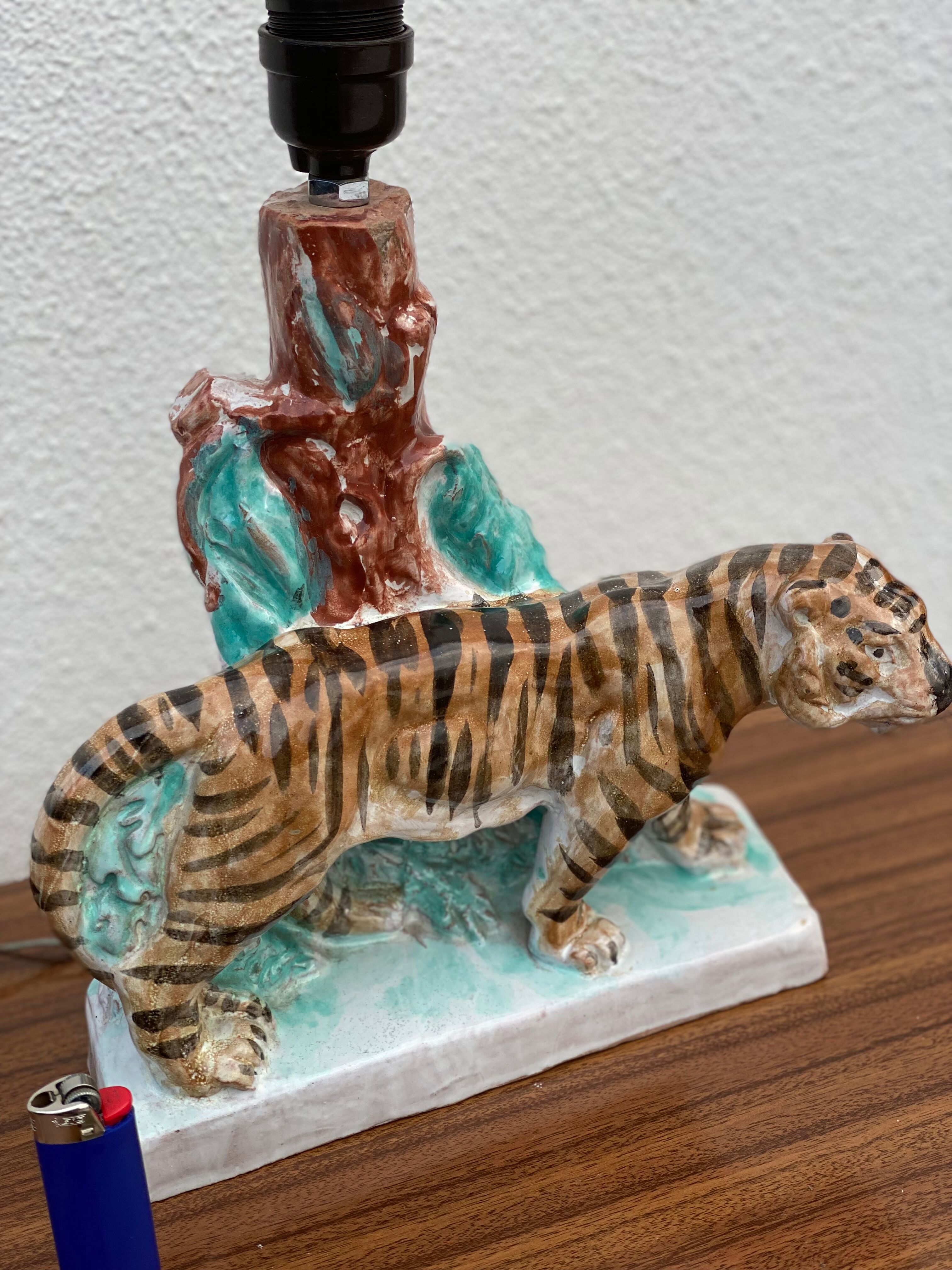 Vintage ceramic tiger lamp