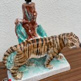 Vintage ceramic tiger lamp