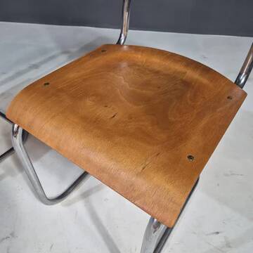 Fauteuils tubulaires fonctionnalistes de Kovona, bois et chrome, Tchécoslovaquie, années 1950