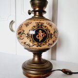 Electrified oil lamp in bronze and hand-painted Gien earthenware