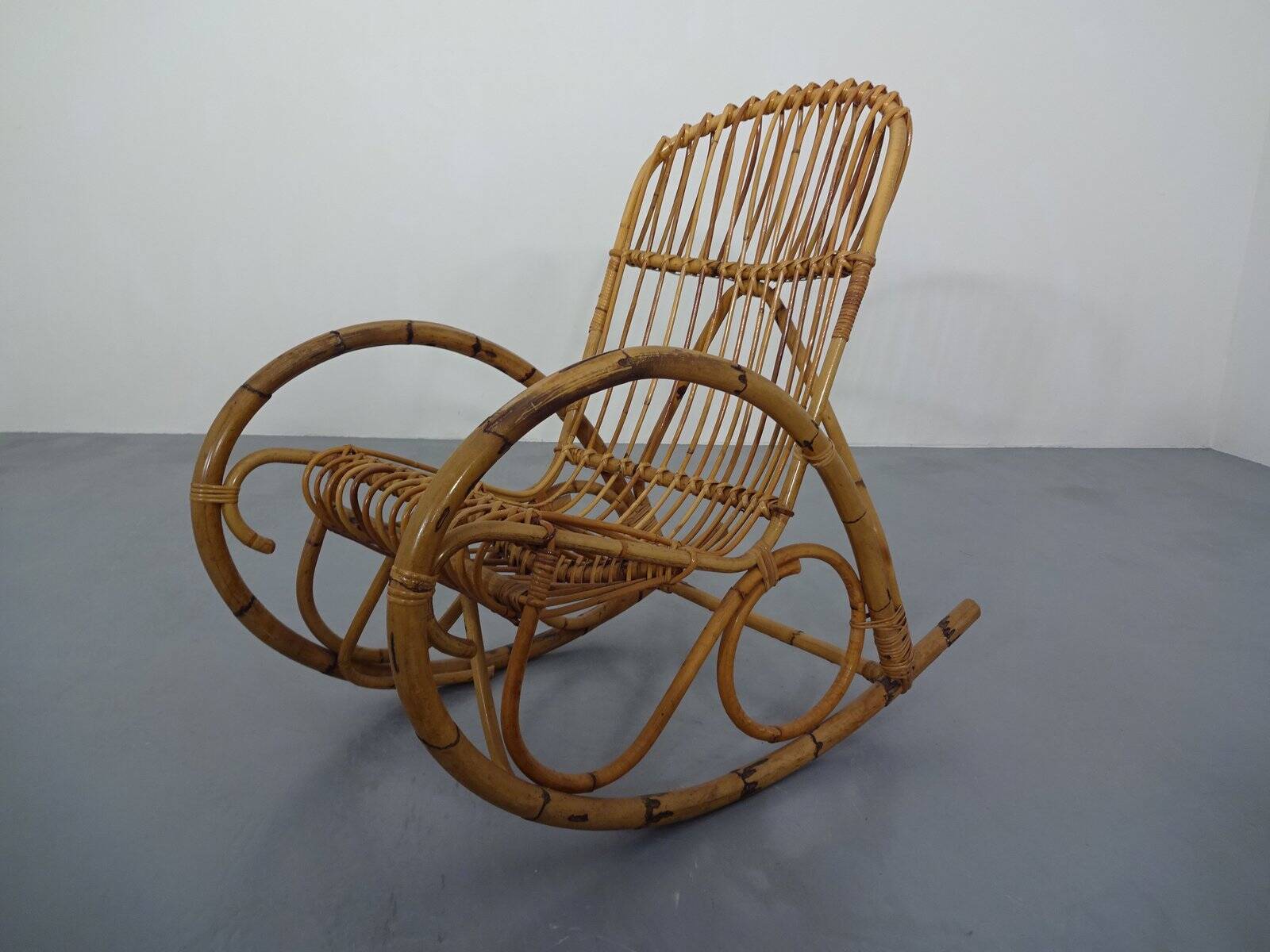 Mid-Century Italian Bamboo Rocking Chair, 1950s