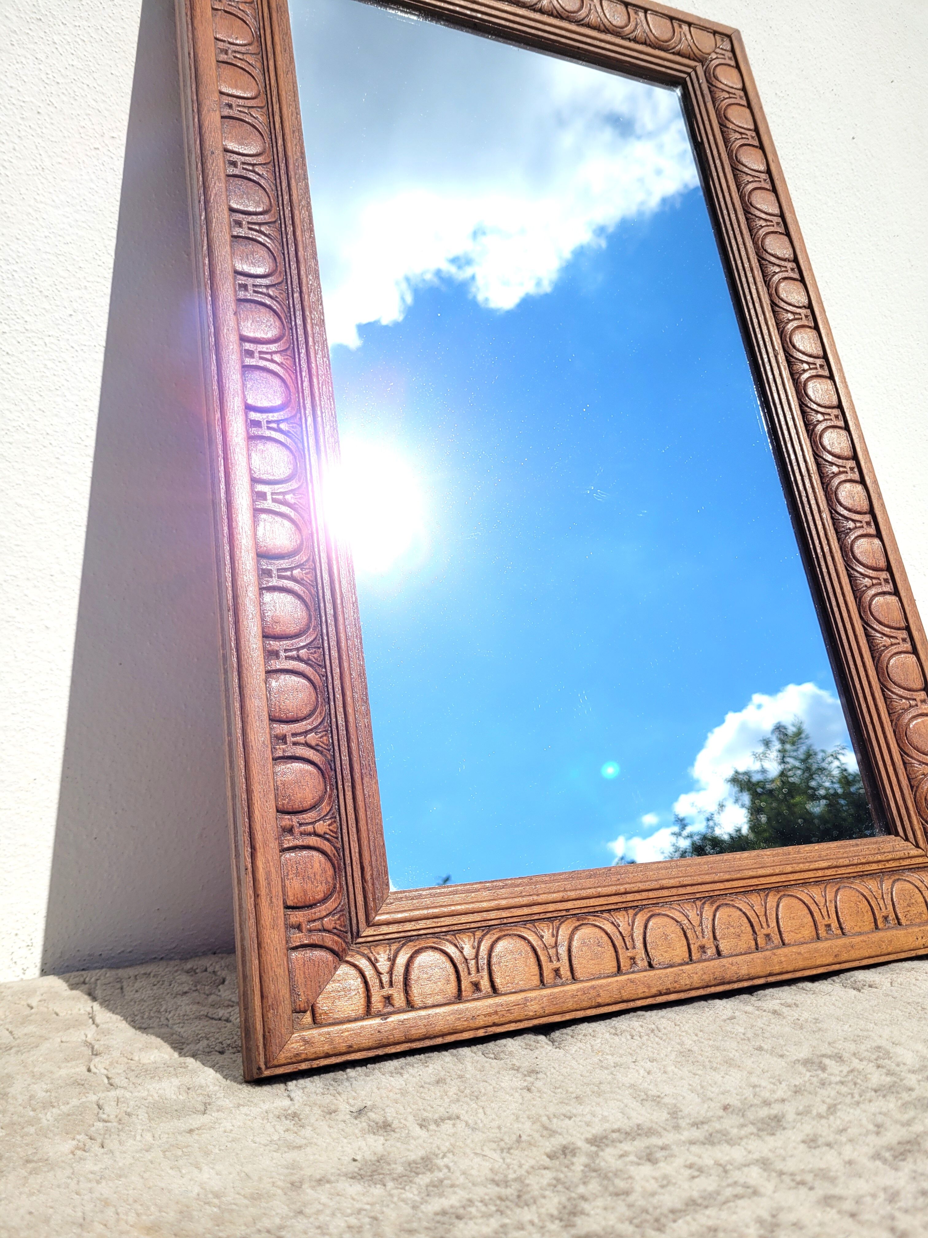 Vintage mirror ethnic wood, 60x37 cm
