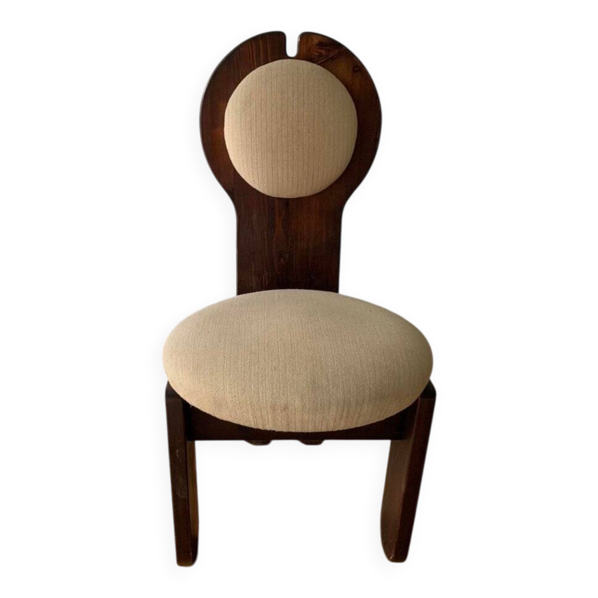 Vintage Szedleczky dining chair in brown pine and beige fabric — 1960s