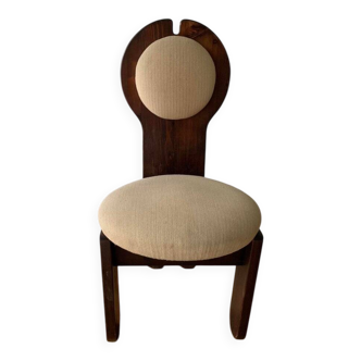 Vintage Szedleczky dining chair in brown pine and beige fabric — 1960s