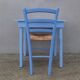 side table + blue wooden chair