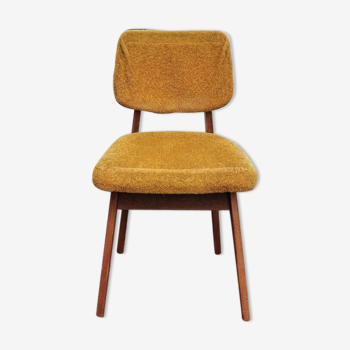 Chaise bois jaune velours année 60