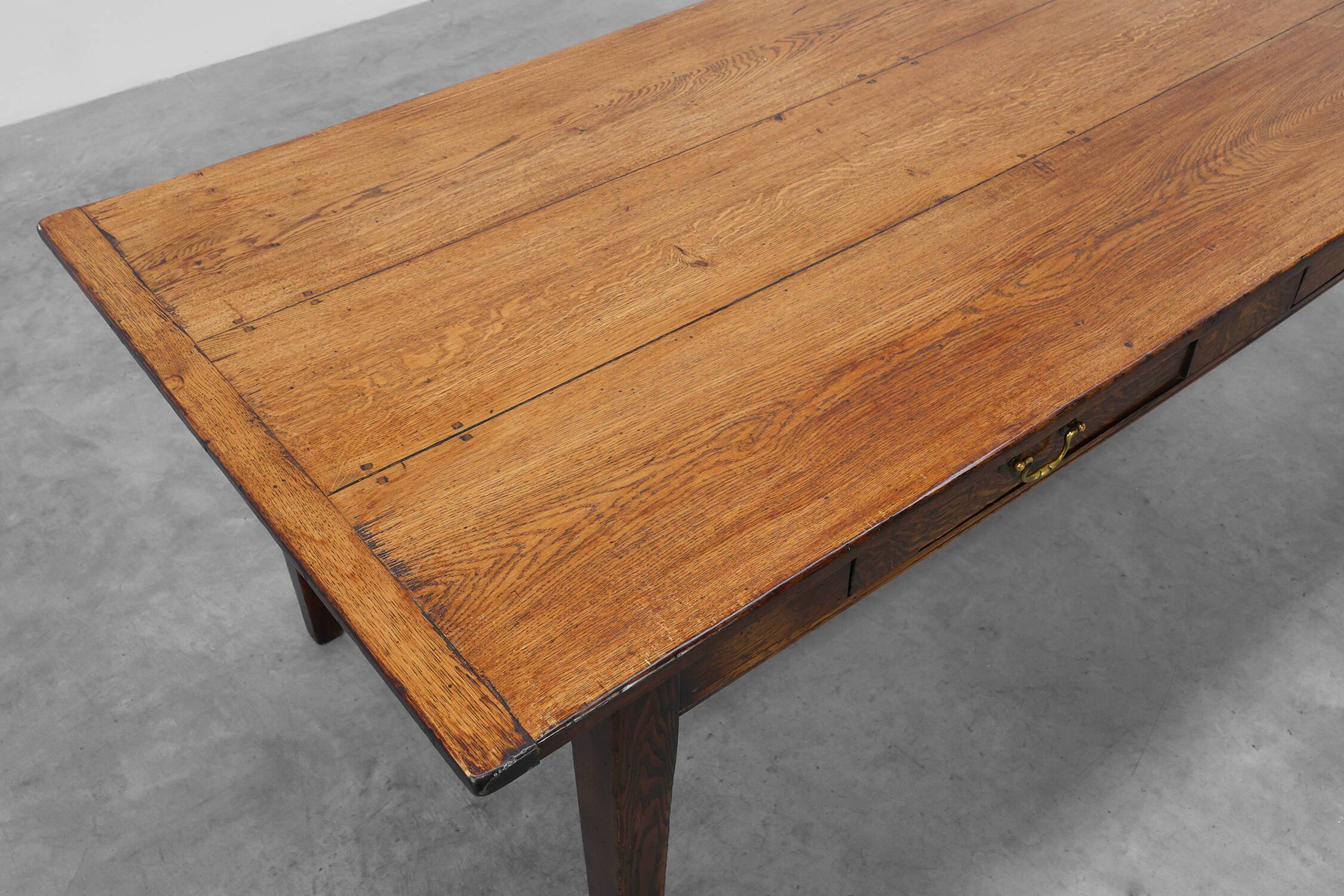 French Provincial Oak 19th century Farmhouse table with drawers, France