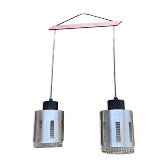 Rare Retro Glass/Teak Lamp From Denmark | Vintage Lighting with Teakwood Hanger and 2 Glass Lamps