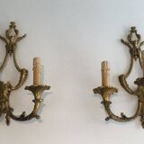 Pair of Louis XV style bronze wall sconces with 3 lights
