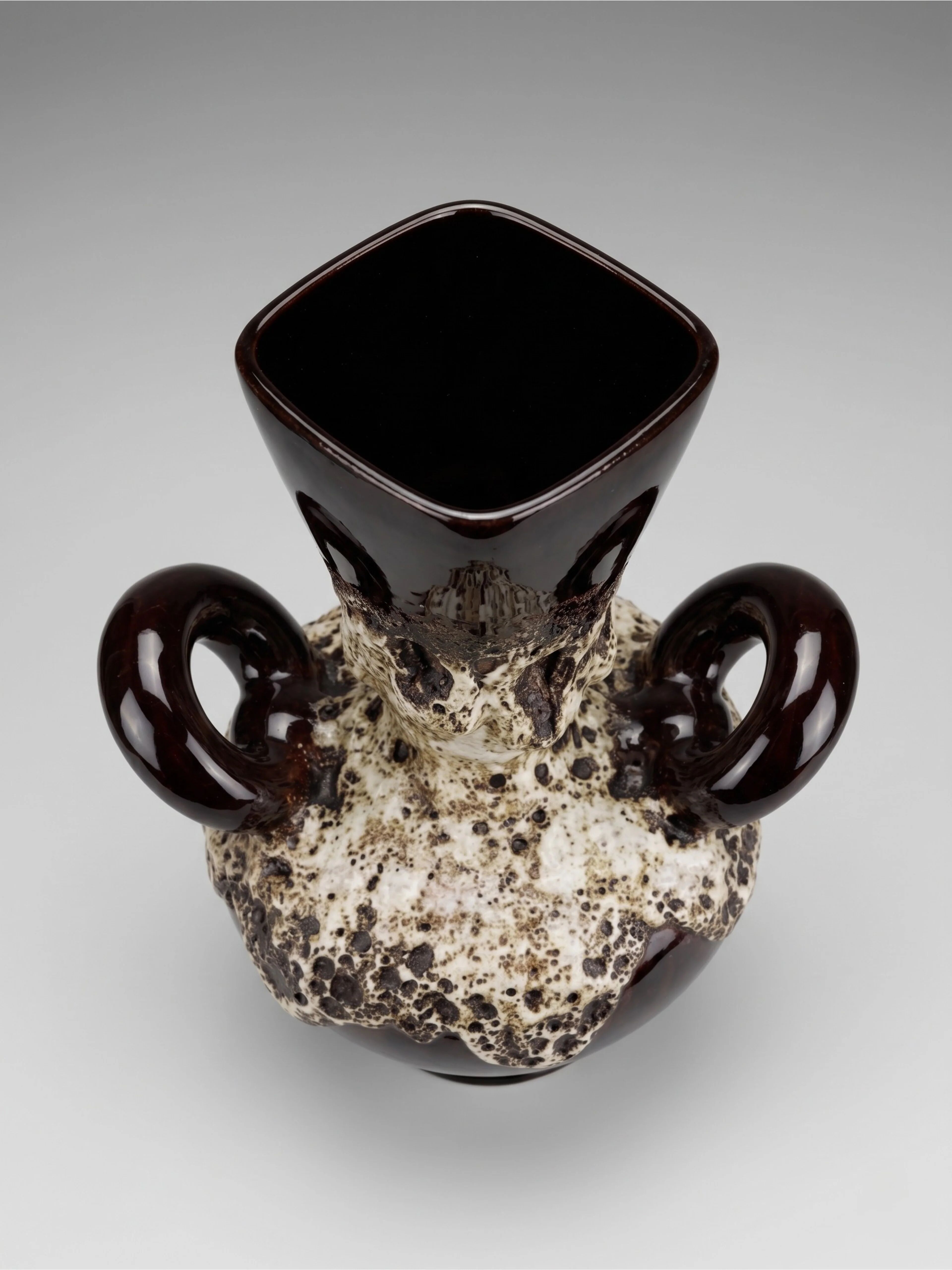 Large Vallauris ceramic with handles, enamel "lava" decoration, 1960s–70s.