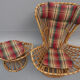Armchair With bamboo stool covered with a cushion in suede fabrics from 1960s