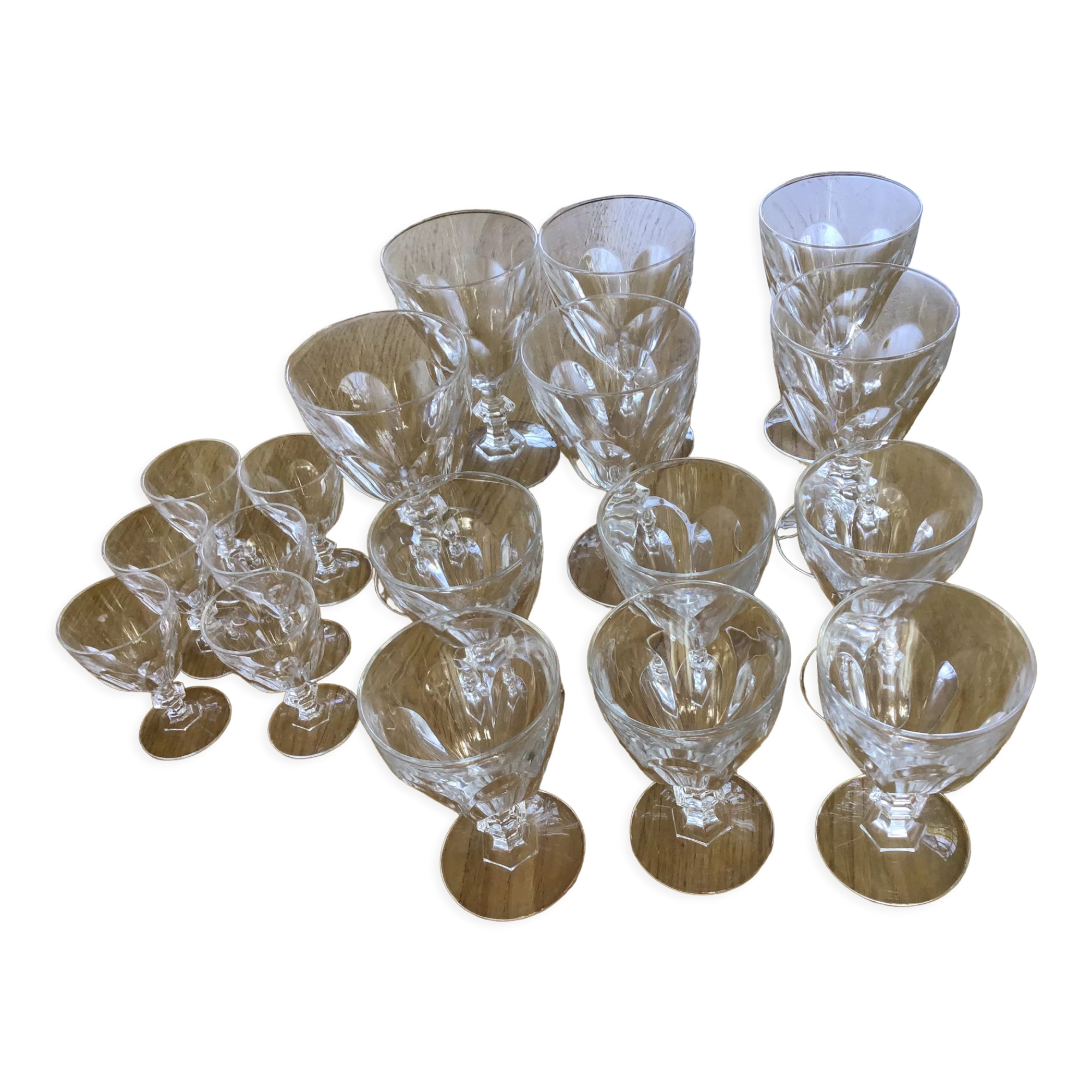 Set 6 wine glasses, 6 water glasses and 6 crystal shot glasses