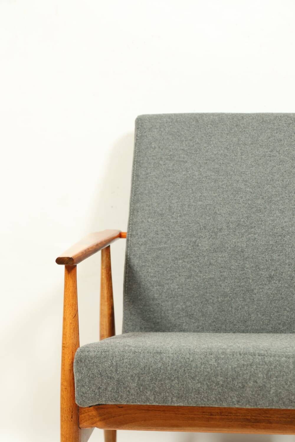 Vintage armchair renovated im wool upholstery graphite colour